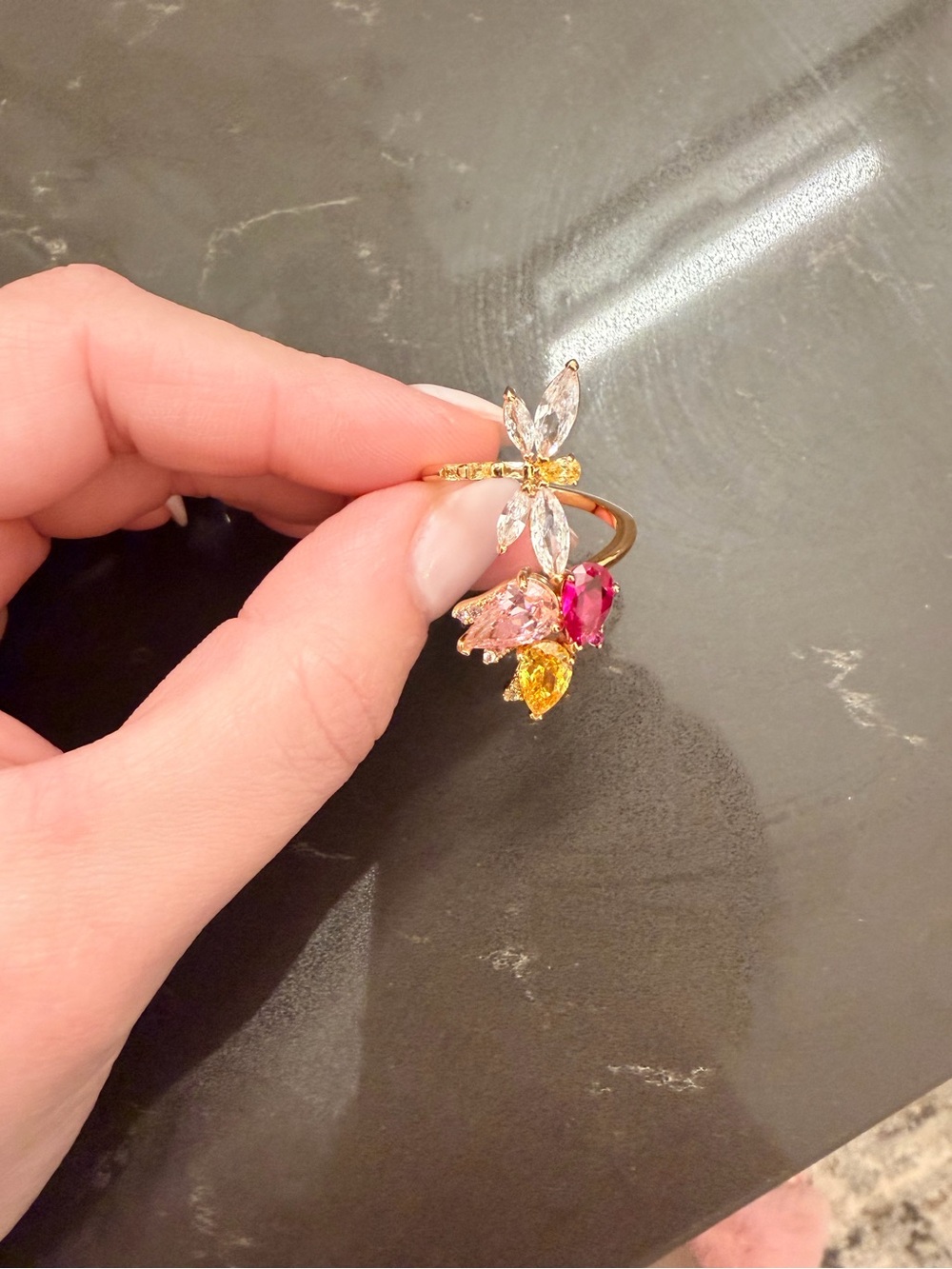 Kate spade Gold Floral Multi-Stone Women's Ring - Pink, Yellow & Clear
